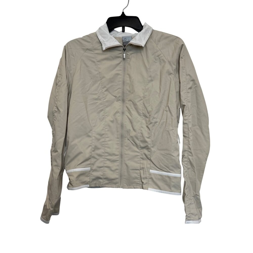 Nike Beige Tan Full Zip Womens Jacket Size M Lightweight Polyester Casual Style